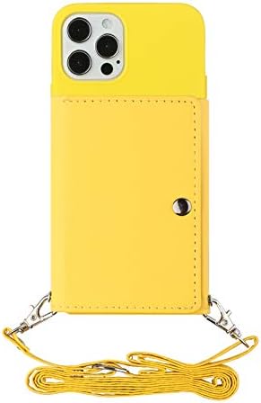 Caixa de telefone de cordão ShinyZone Compatível com o iPhone 14 Pro Max 6.7, Caixa de carteira Crossbody com alça para mulheres, capa de couro PU com suporte para cartão de crédito Silicone Gel Soft Back Case, amarelo