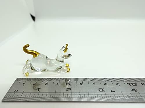 Sansukjai gato agachamento minúsculo figura em miniatura animais de vidro de vidro soprado de vidro de vidro decoro decorar
