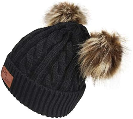 Beanie lã do filho da criança infantil chapéu de lã pura de inverno Twist Double Pom Pom lã de malha por 0-3 anos