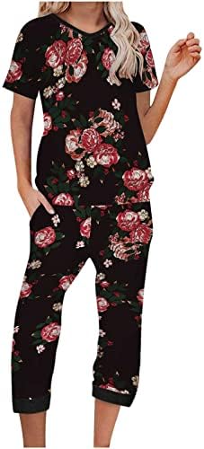 Women Capri Straight Pernas Pants Sets Peony Leopard Print Floral Graphic Sets Sets Fall Summer Summer Sets 2023 NH
