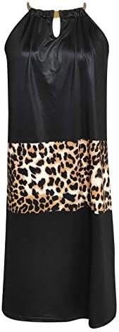 Vestidos de primavera longa para mulheres 2023, moda casual pendurada no pescoço leopardo vestido sem mangas roupas