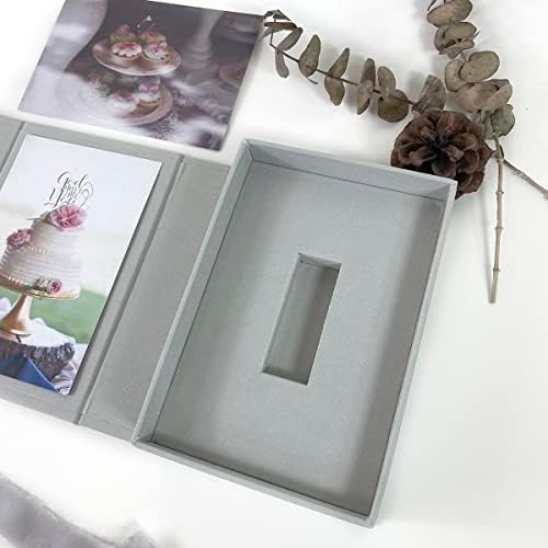 Caixa de fotos de linho artesanal para fotos, 4 x 6 polegadas Memórias de lembranças Case de armazenamento com slot USB - caixa de