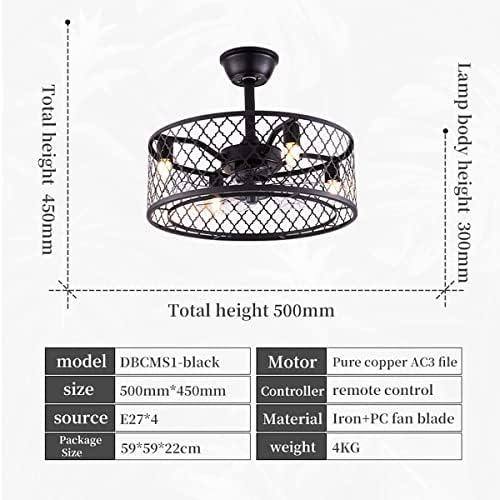 Fehun Invisible Industrial Retro teto Fan Light com controle remoto restaurante Cage teto Fan Winter e Summer Função 6