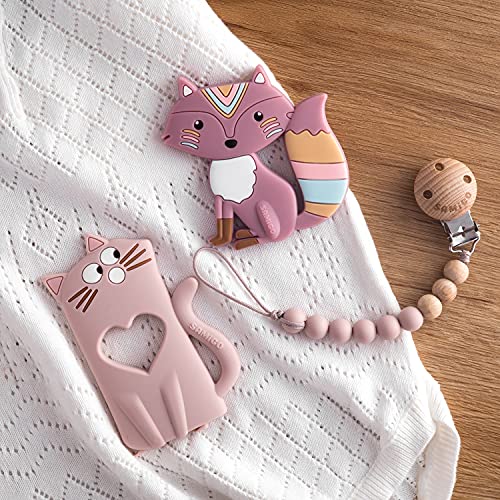 Samigo Baby Toys Toys Silicone Teether para bebês 0-6 e 6-12 meses Chew Baby Toys for Bast Girls-Pink Cat