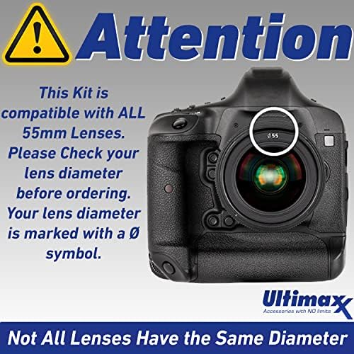 Ultimaxx 55mm Kit de acessório de filtro completo com 55 mm 2,2x telefoto.43x Lentes de ampla angular/macro e mais projetadas para