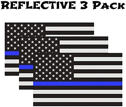 3pc Reflexivo Fino da linha azul decalque - 5x3 polegadas - bandeira americana adesivo de linha azul fina - adesivos policiais - Blue Lives Matter Stick - de volta a janela do carro da bandeira da bandeira da aplicação da lei do decalque da lei azul