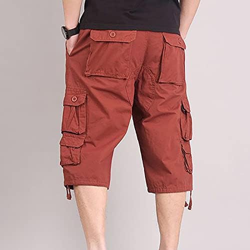 Shorts de carga para homens, moda masculina de cintura médio da cintura sólida bolsos externos de cor ao ar livre
