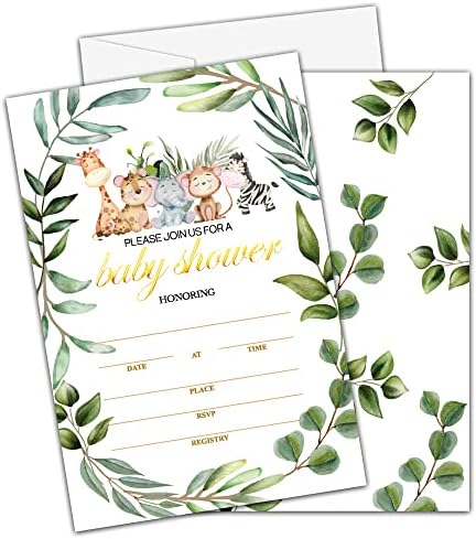25 animais da floresta Cartões de convite para chá de bebê com envelopes - Wreath Baby Gênero Revelar convites para festas para adultos