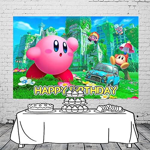Ruínas verdes cenário para suprimentos de festa 59x38in rosa Kirby Star Baby Shower Banner para decorações de festas de aniversário