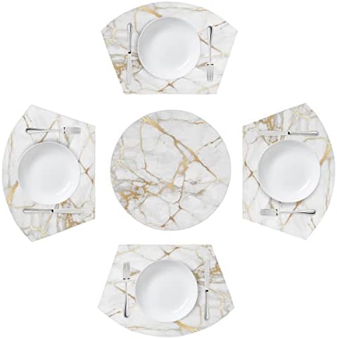 Mesa redonda Placemats Conjunto de 5 linhas de ouro textura de mármore resistente a calor não deslizamento tapetes de