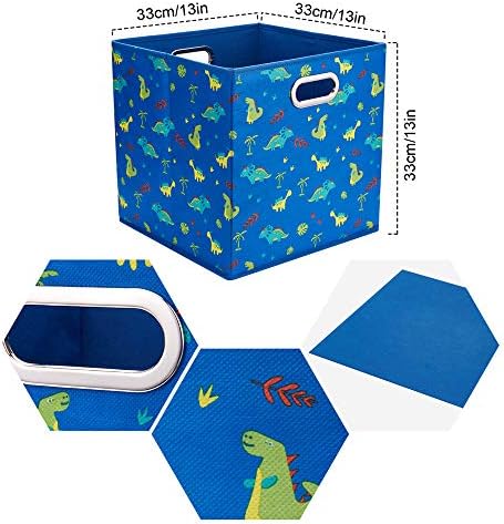 Cubos de armazenamento de tecidos de dinossauros caixas infantis 13x13x 13 em cubos de armazenamento azul marinho insere caixas de armazenamento de pano dobráveis ​​gaveta de armazenamento dobrável para organizador de cubo, qy-sc06-3