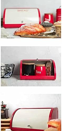 Caixa de pão vermelha wpyyi para contêiner de armazenamento de lixo de balcão de cozinha para pães, bolos e muito mais, enrolar o design da tampa