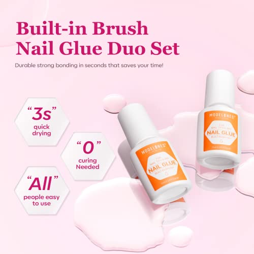 Modelones cola de unha para unhas acílicas escova em pontas de unha cola de unhas para prearcuar as unhas 2pcs super forte