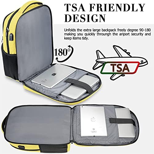 Mochila de viagem Bikrod TSA, mochilas da faculdade para Men Pacote de traseiro resistente à água com porto de carregamento USB, Business Anti -Roubo Durável Bolsa de Computador Presentes Cabe de 15,6 polegadas, Amarelo