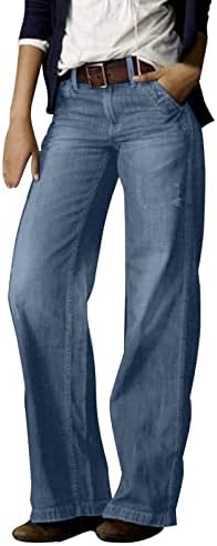 Calças de perna larga de Honprad para mulheres Jeans de jeans mais jeans Mulheres retro moda casual jeans de perna larga reta