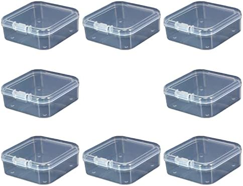 8 pedaços pequenas caixas de plástico com tampas de contêineres de plástico quadrados Caixas de plástico transparente recipientes de artesanato contas de armazenamento de contas de armazenamento para breads jóias itens pequenos, 2.1x2.1x0,79 polegadas
