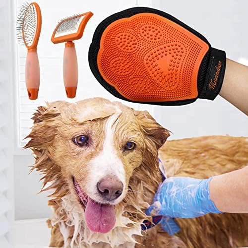 Xunion Shampoo e Bath Bath Brush Songencing Massage Rubber e luvas de banho, para cães de cabelos curtos longos gatos 3 PCs VE2