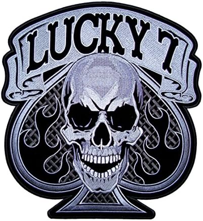 Crânio supremo de couro e pá com chamas Lucky 7 Biker Patch