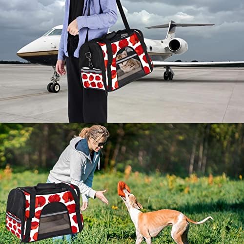 Portador de animais de estimação, transportadora de gatos, transportadora de cães, transportadora de cães para cães médios, padrão de flores de tulipa vermelha sem costura