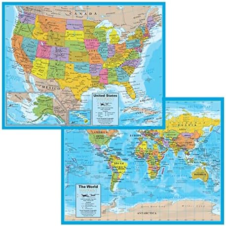 Waypoint Geographic 2 -in -1 Estados Unidos e Notebooks World Mapa para Geografia, Estudos Sociais, Ciências da Terra e Referência Geopolítica - Excelente mapa para crianças - 8,5 x 11 polegadas