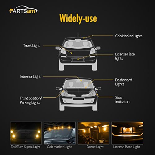 Lâmpadas LED de Partsam T10 5pcs 10-3528-SMD Chipset 194 168 Amber LED Bulbas de substituição para pick-up Marcador de