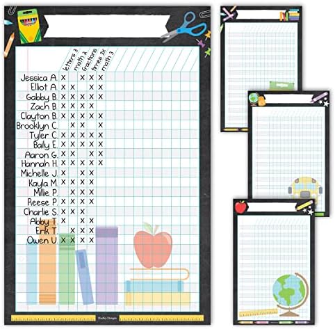 4 gráficos coloridos de dados de giz colorido gráfico de incentivos de aula para sala de aula - gráfico de lição de casa para o gráfico de recompensa em sala de aula, gráfico de presença para a sala de aula, gráfico de recompensa para crianças de comportamento para crianças para sala de a
