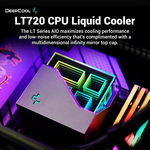 Deepcool LT720 Cooler líquido 360mm Multidimensional Espelho infinito Argb Bloco 300W TDP 4º Gen Bomba de câmara dupla 3100rpm AIO Cooler Anti-Leak Tech CPU RECERMOR DE ÁGUA PARA AMD AM4/AM5 LGA 1700/1200
