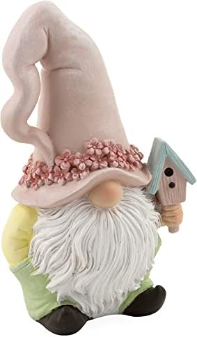 Boston International Garden Gnome Combutrop estatueta, 5,5 polegadas, Darra com um chapéu rosa