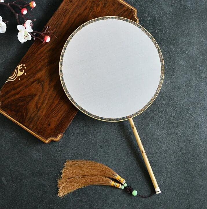 Juzhijia bambu alça de seda em branco redonda de estilo chinês pintura de fã de diy maçaneta longa favores antigos