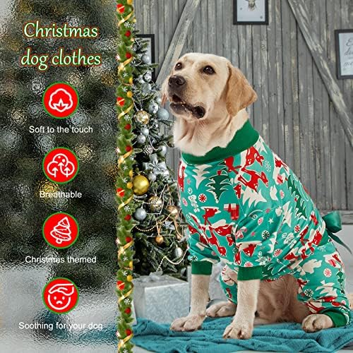 Pijamas internos de cães grandes para cães - camisas para cães grandes férias de férias de Natal Pullover leve, criaturas de natal aqua impressam grandes pjs de cachorro, roupas pitbull, macacão de cachorro, roupa de Natal 2xl