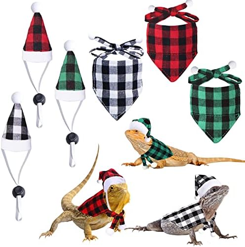 Jotfa 6 peças Trajes de dragão barbudo de Natal, Lizard Christmas Hats Bandanas Costume de Natal para animais de estimação para dragão