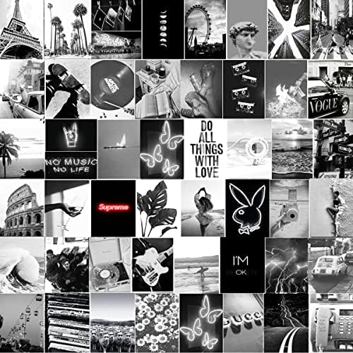 Michgar 40pcs Black and White Collage Pictures for Wall Decor, -4''x6'''Prints Black and White Collage Kit Room Imagens astéticas para meninas e meninos adolescentes…