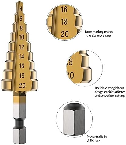 XMeifeits Etapa Drill 4-12/20/32mm HSS Bit Bit Bit Bit Ferramentas de energia de perfuração Golden para metal de alta velocidade
