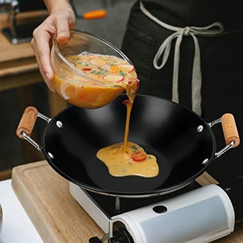 Housoutil 1 Conjunto de aço inoxidável wok panela não bastão frigideira frigideira wok com alça auxiliar para panela quente em casa para cozinhar a gás Cooktops Cooking
