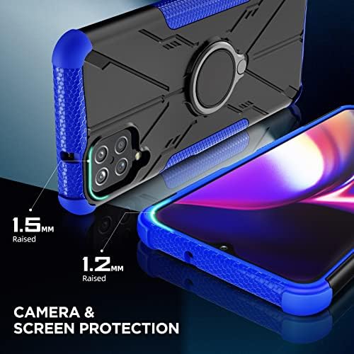 IOKMAX para Samsung Galaxy A12 Case com protetor de tela, [grau militar] Caixa de telefone A12 testada em queda com caixa de proteção Magnetic Kickstand Mount Protection para Galaxy A12 Blue