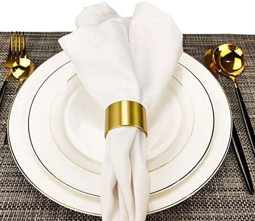 YHYHRIDCAZ RAIS DE NABELAÇÃO SOLIDES DE BRASS SOLIÇÃO Conjunto de 6 anéis de sertte de mesa de jantar de estilo de retro de estilo de latão natural para a Páscoa, Natal, casamento, festa e coleta de família