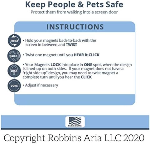 Ímãs de porta de tela de Robbins Aria - torcer, clicar e bloquear - Mantenha as pessoas e animais de estimação seguros - economia