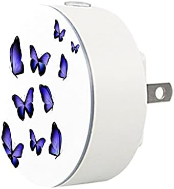 2 Pacote de plug-in Nightlight LED Night Light com Dusk-to-Dawn para o quarto de crianças, viveiro, cozinha, corredor de borboletas roxas impressão