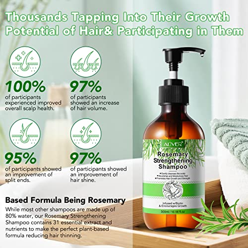 Rosemary fortalecendo o shampoo com biotina para crescimento de cabelos, couro cabeludo limpo e nutritivo, tratamento de cabelo para