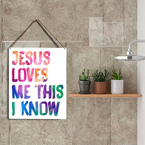 Jesus me ama, eu sei que o verso da Bíblia assina placa de madeira cristã colorida colorida para a decoração de arte da parede de berçário em casa 8 x 10 polegadas presentes