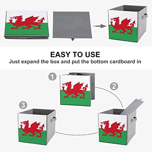 Bandeira de Gales Cubos de armazenamento de tecido dobrável Caixa de armazenamento de 11 polegadas de 11 polegadas com alças