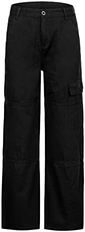 Calças de carga solta feminina Retro Multi Pocket Low Casting Piz Pig Narize fivela slim reta jeans