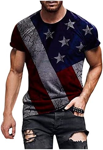 T-shirt de estrelas e listras impressas para homens American Flag USA Independence Day 4 de julho Tee camiseta Soldier