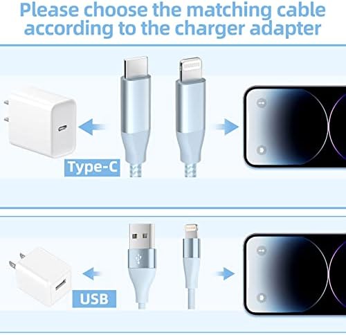 Cabo USB C para Lightning 3 pacote de 3 pés Apple MFI Certificado IPhone Carregador de carregamento rápido Tipo C para Lightning Cable iPhone Fast Charger para iPhone 14 13 12 11 Pro Max XR XS 8 7 6 e mais-2023 Novo azul