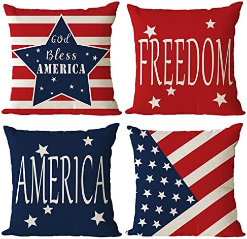Conjunto de 4 capas de travesseiros patrióticos de arremesso de 18x18 polegadas 4 de julho Capas de travesseiros