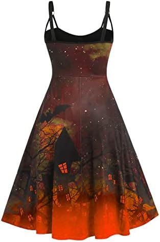 Vestido de swing de Halloween para mulheres, vestidos góticos sem mangas femininos vintage de traje de cintura alta colheita