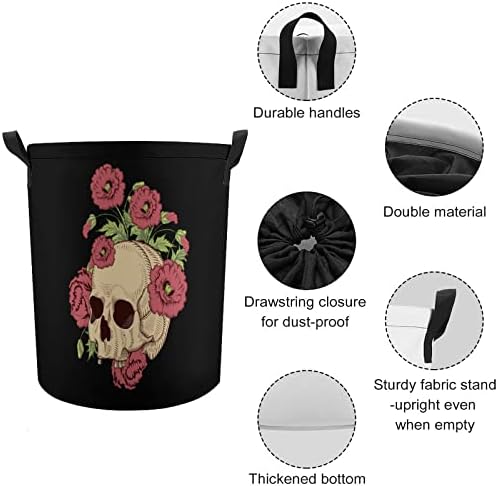 Skull Poppies Laundry Cestas com alças à prova d'água Round Round Round Round Rounds Hampers Organizador de armazenamento