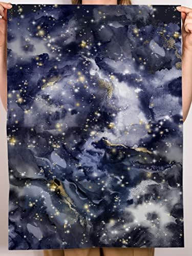 Papel de embrulho de galáxia Central 23 - Papel de embrulho azul e dourado - 6 folhas de papel - Watercolor Night Sky - Espaço