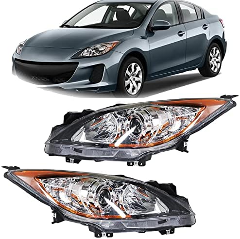 SILSCVTT FARÇONS Lâmpadas da cabeça frontal Substituição para 2010-2013 Mazda 3 Halogênio com faróis de projetor de canto âmbar esquerdo + lado direito