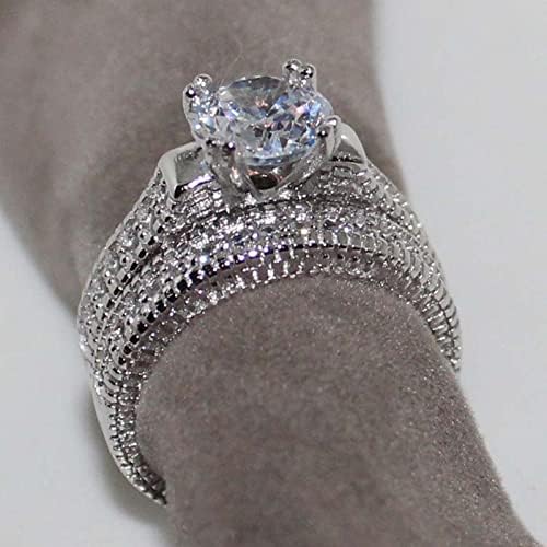 Prata cúbica zircônia de noiva strass circular de oito garras anel de noivado anel de noivado de diamante completo anel de solita 5